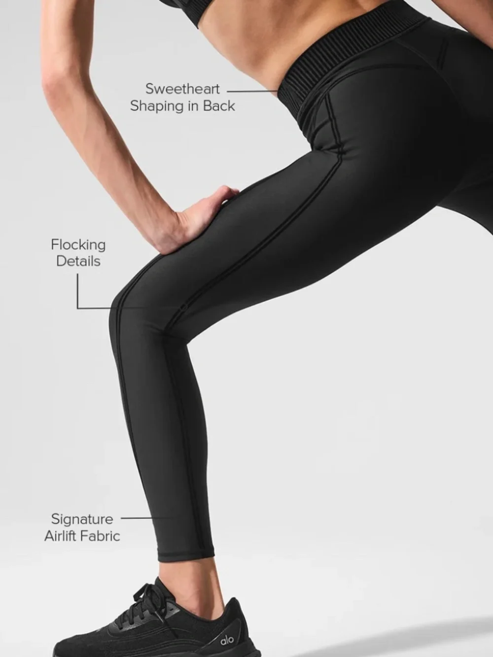 ALO YOGA AIRLIFT HIGH WAIST 7/8 LINE UP LEGGINGS WOMEN XS BLACK VELVET TRIM XXS